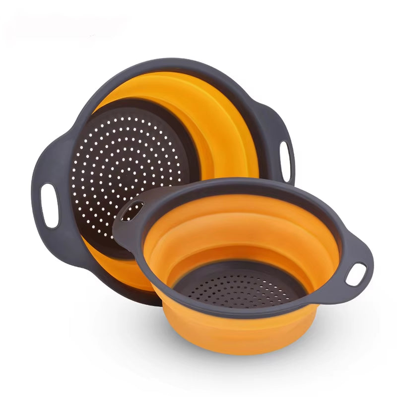 Silicone Vegetable and Fruit Cleaning and Drainage Basket Cleaning Basket Folding Water Filter Net Kitchen Gadgets