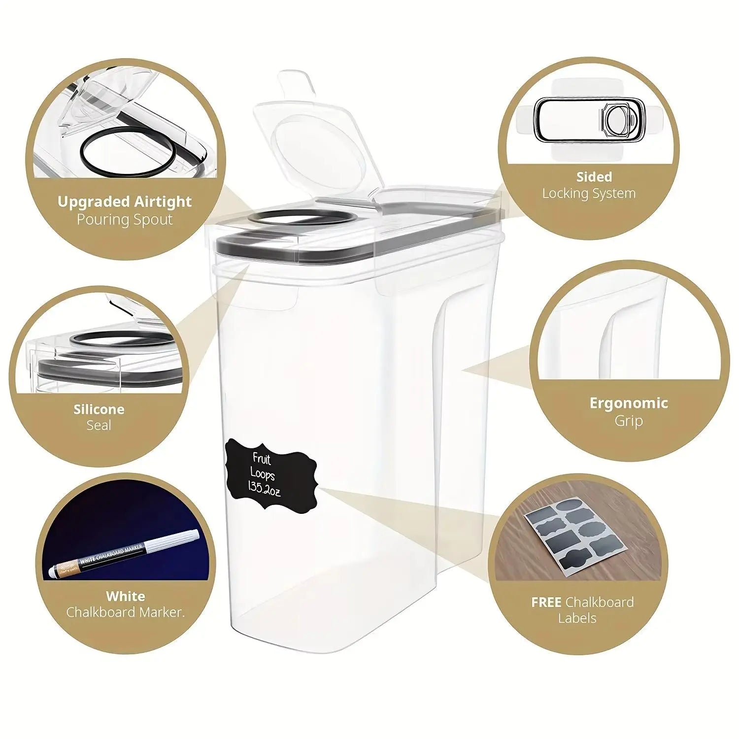 3Pcs/Set 2.5L/4L Grain Sealed Moisture-Proof and Insect Proof Bucket Food Dispenser Kitchen Transparent Storage Box Label